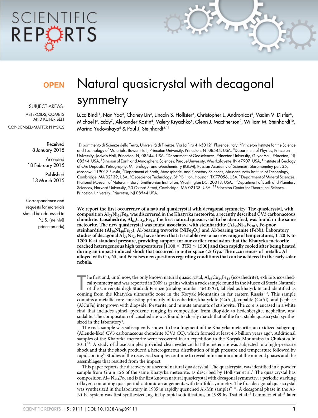 Natural Quasicrystal with Decagonal Symmetry