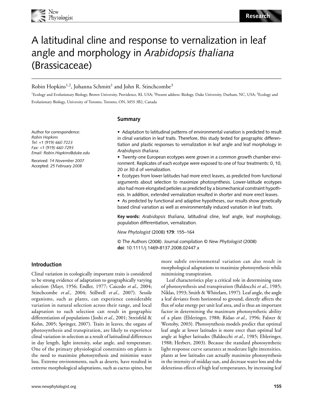 A Latitudinal Cline and Response to Vernalization in Leaf