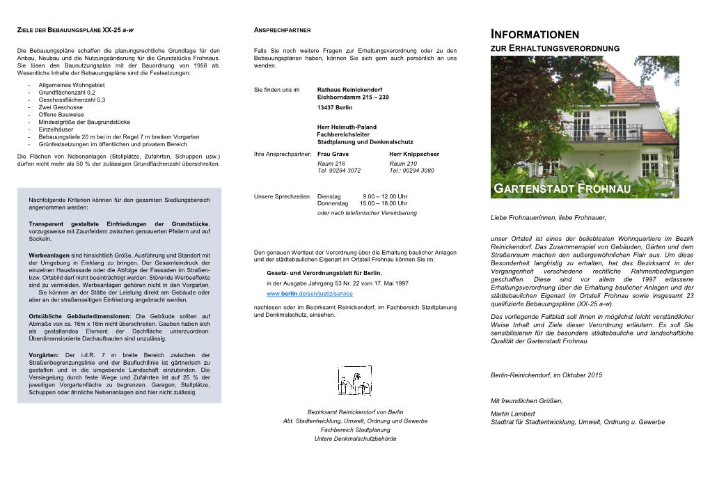 Informationen Gartenstadt Frohnau