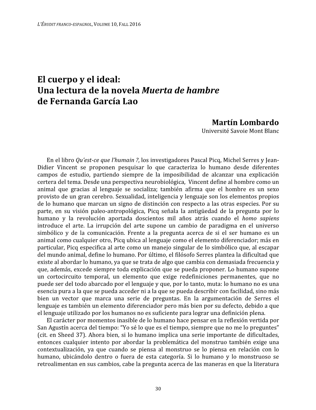 Una Lectura De La Novela Muerta De Hambre De Fernanda García Lao