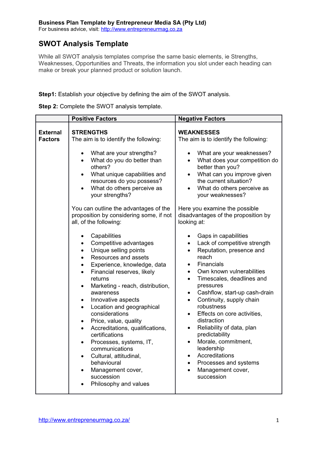 Business Plan Template by Entrepreneur Media SA (Pty Ltd)