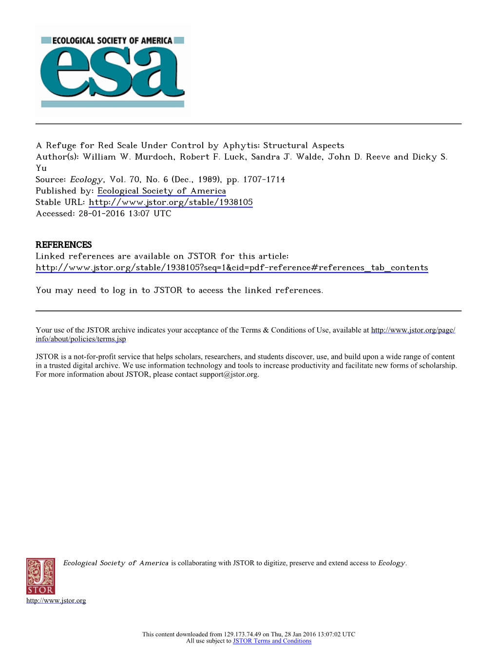 A Refuge for Red Scale Under Control by Aphytis: Structural Aspects Author(S): William W