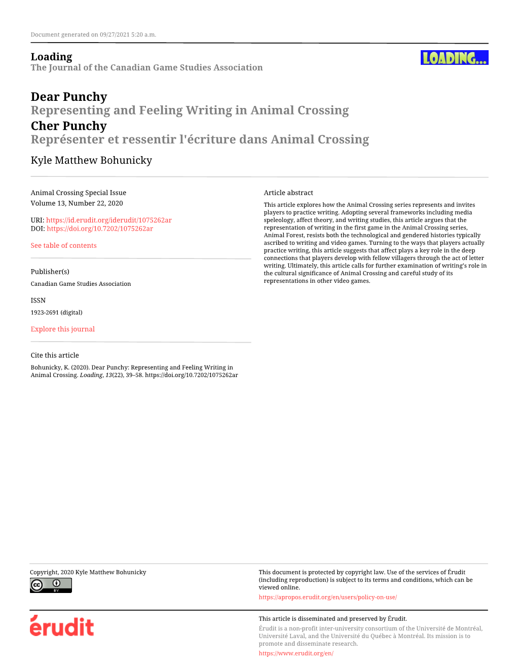 Representing and Feeling Writing in Animal Crossing Cher Punchy Représenter Et Ressentir L'écriture Dans Animal Crossing Kyle Matthew Bohunicky