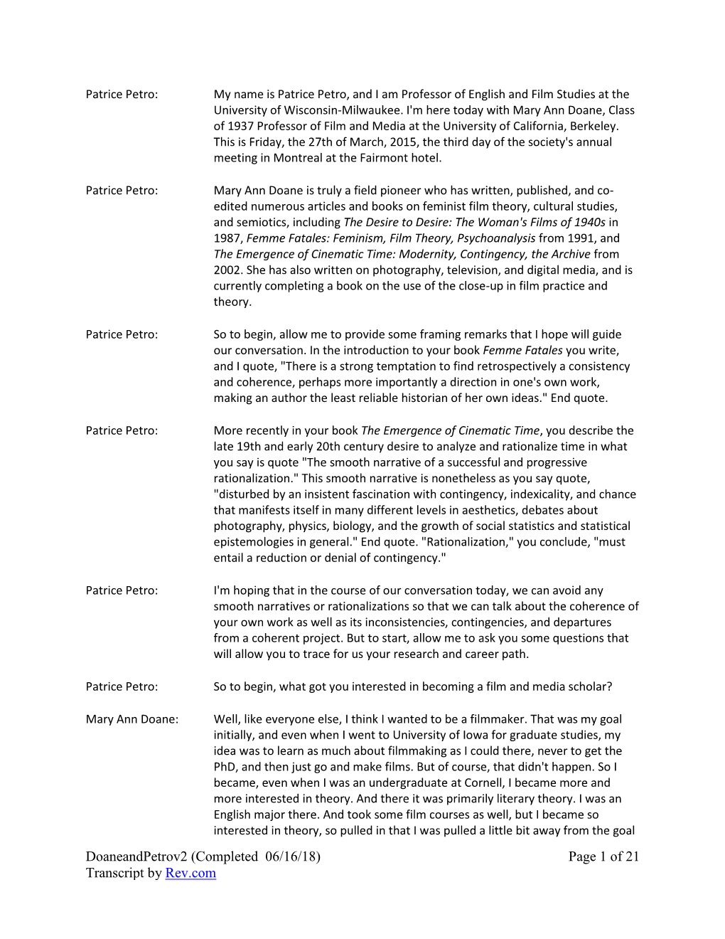 Transcript by Rev.Com Page 1 of 21