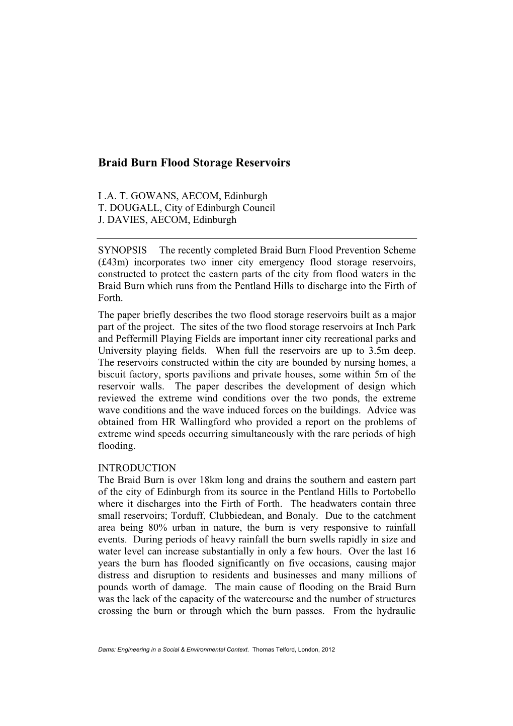 Braid Burn Flood Storage Reservoirs