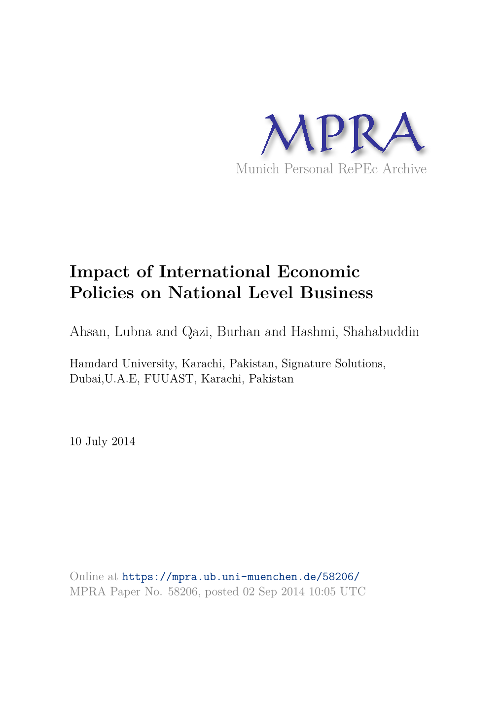 Impact of International Economic Policies on National Level Business