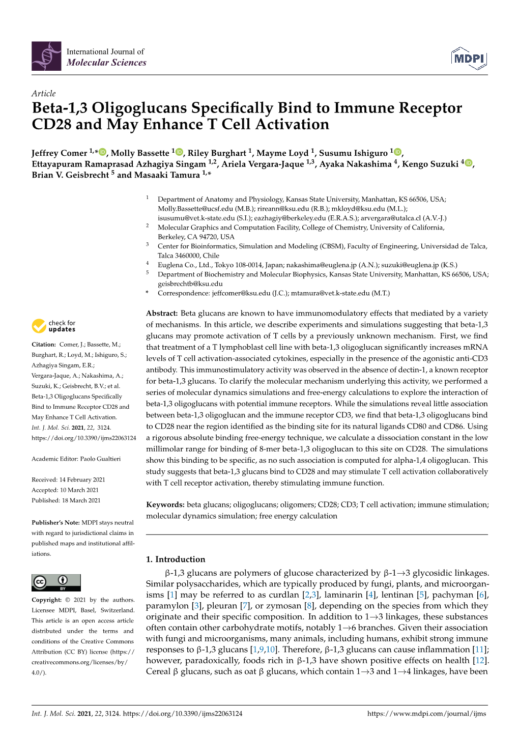 Beta-1,3 Oligoglucans Specifically Bind to Immune Receptor CD28