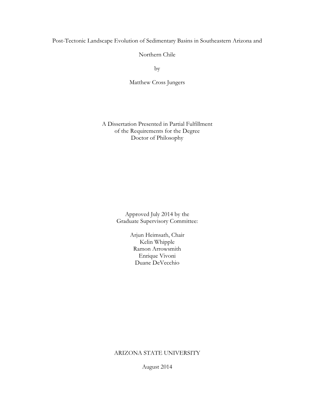 Post-Tectonic Landscape Evolution of Sedimentary Basins in Southeastern Arizona And