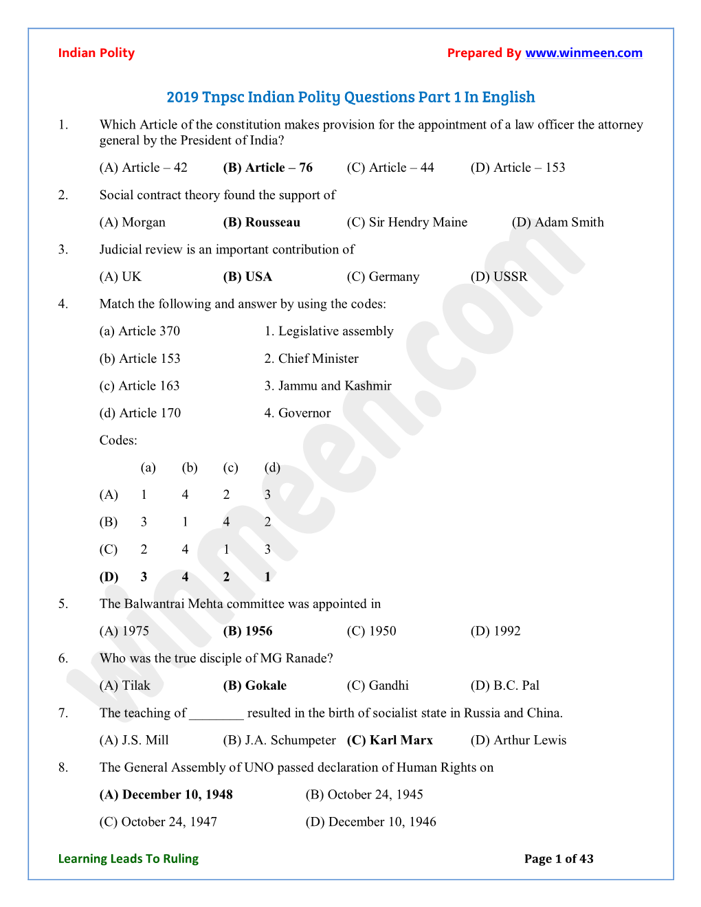 2019 Tnpsc Indian Polity Questions Part 1 in English 1
