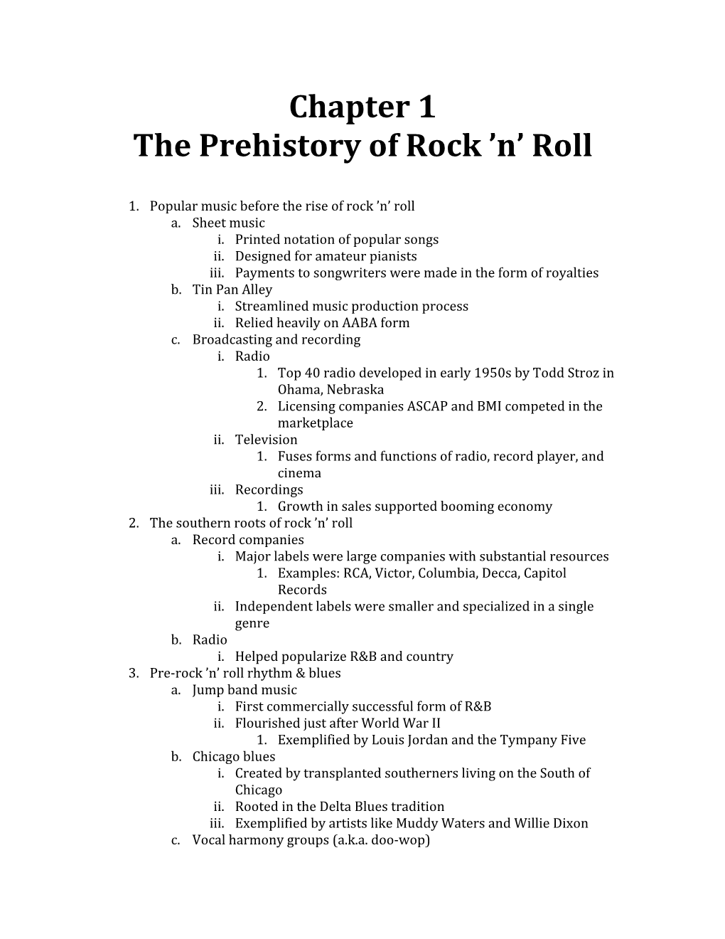 Chapter 1 the Prehistory of Rock 'N' Roll