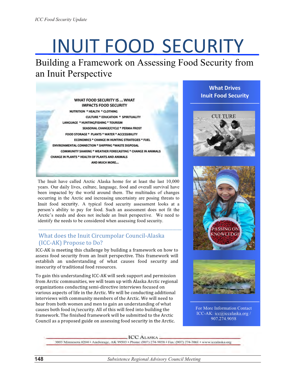 INUIT FOOD SECURITY Building a Framework on Assessing Food Security from an Inuit Perspective What Drives Inuit Food Security