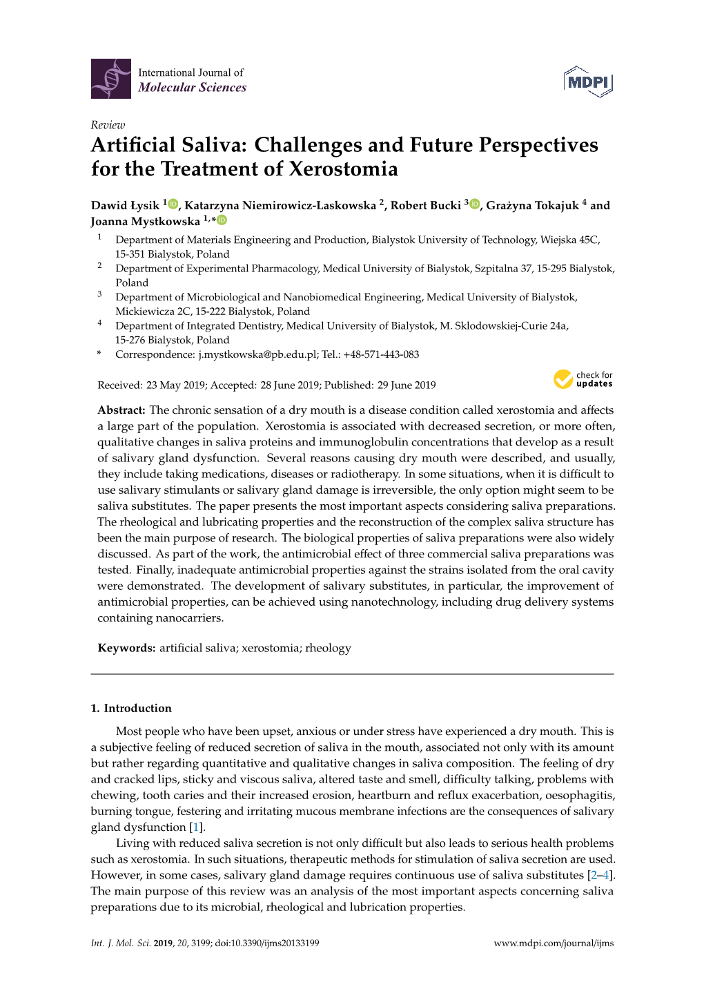 Artificial Saliva: Challenges and Future Perspectives for the Treatment of Xerostomia