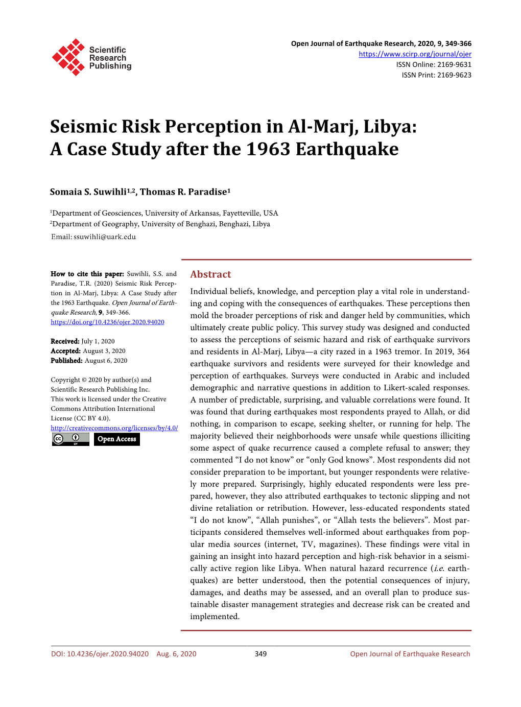 Seismic Risk Perception in Al-Marj, Libya: a Case Study After the 1963 Earthquake