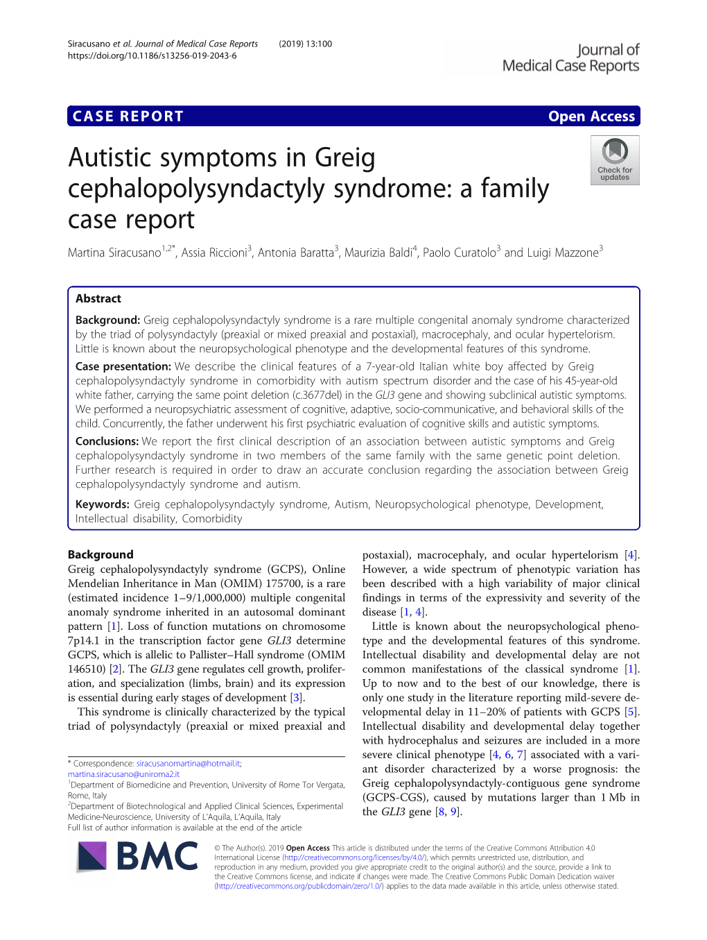 Autistic Symptoms in Greig Cephalopolysyndactyly Syndrome: A