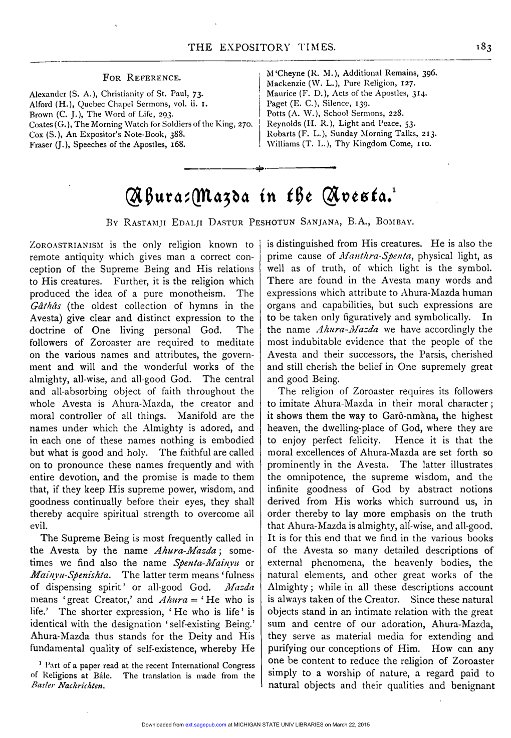 Ahura=Mazda in the Avesta.1 by RASTAMJI EDALJI DASTUR PESHOTUN SANJANA, B.A., BOMBAY