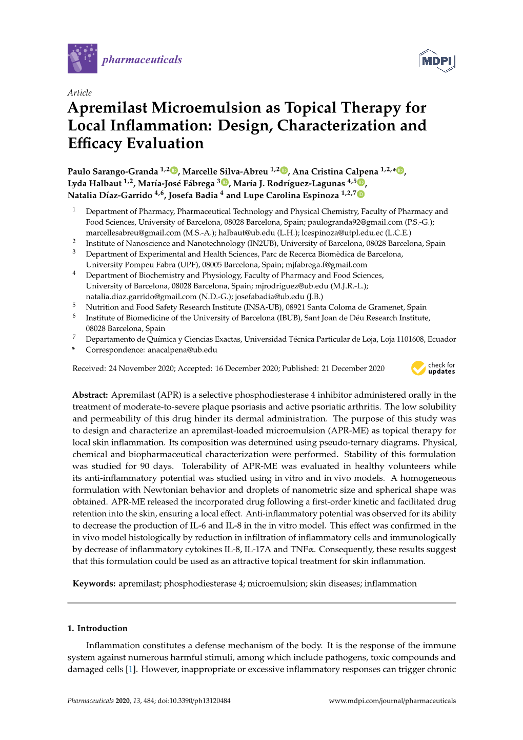 Apremilast Microemulsion As Topical Therapy for Local Inflammation: Design, Characterization and Efficacy Evaluation