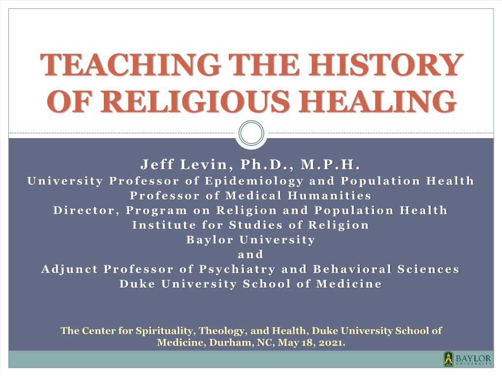 Eaching the History of Religious Healing