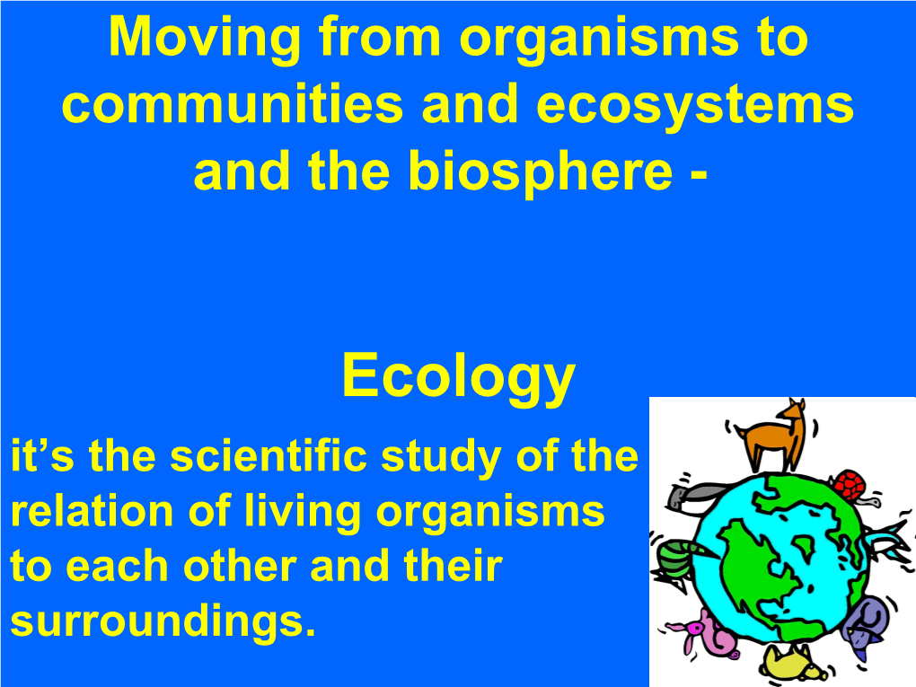 Ecology It’S the Scientific Study of the Relation of Living Organisms to Each Other and Their Surroundings