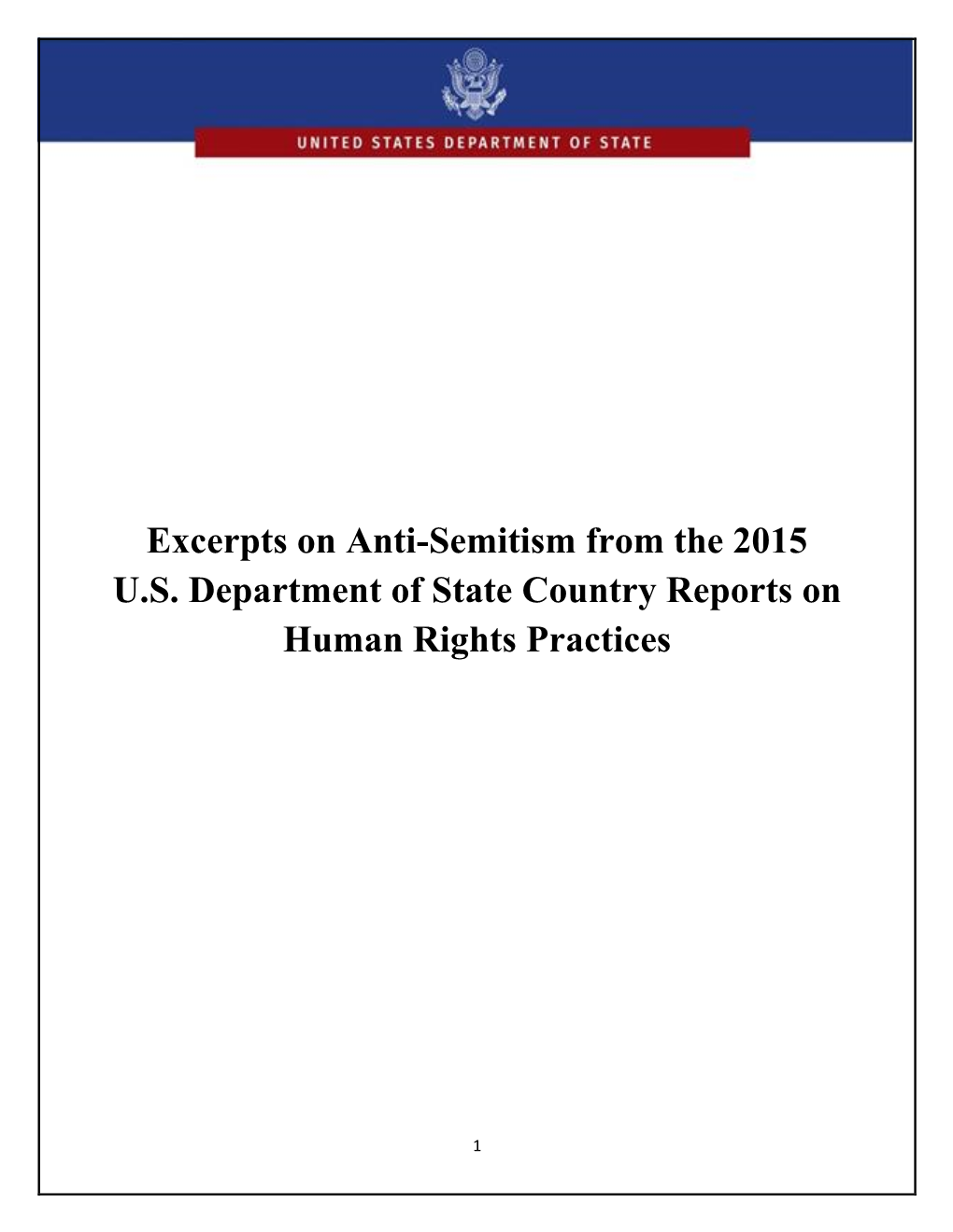 Excerpts on Anti-Semitism from the 2015 U.S. Department of State Country Reports on Human Rights Practices