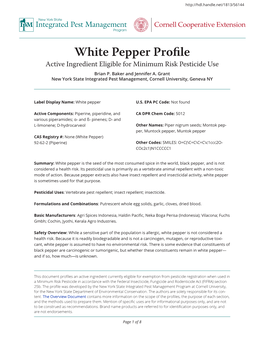 White Pepper Profile Integrated Pest Management Cornell Cooperative Extension Program