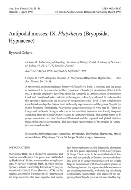 Antipodal Mosses: IX. Platydictya (Bryopsida, Hypnaceae)