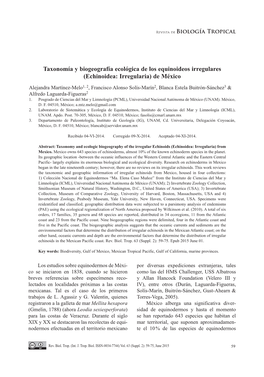 Taxonomía Y Biogeografía Ecológica De Los Equinoideos Irregulares (Echinoidea: Irregularia) De México