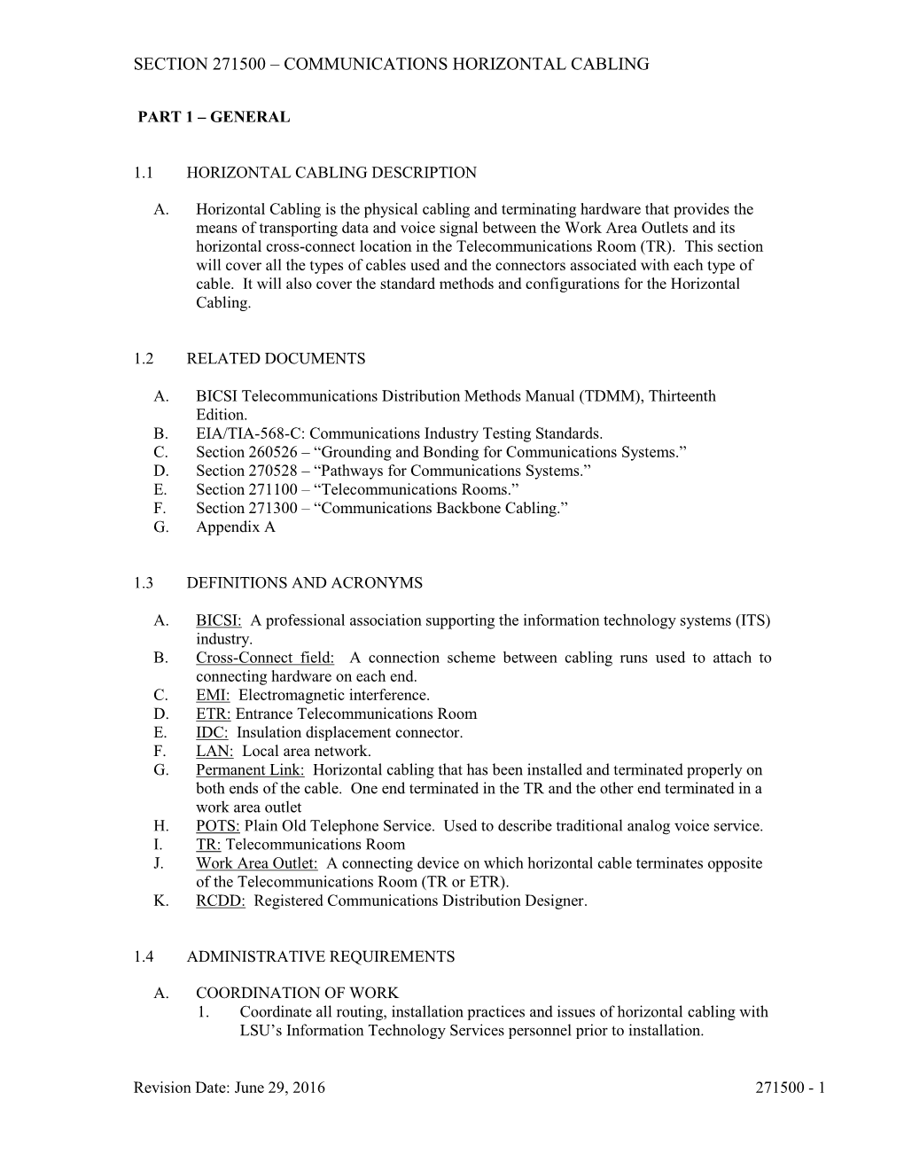 Communications Horizontal Cabling