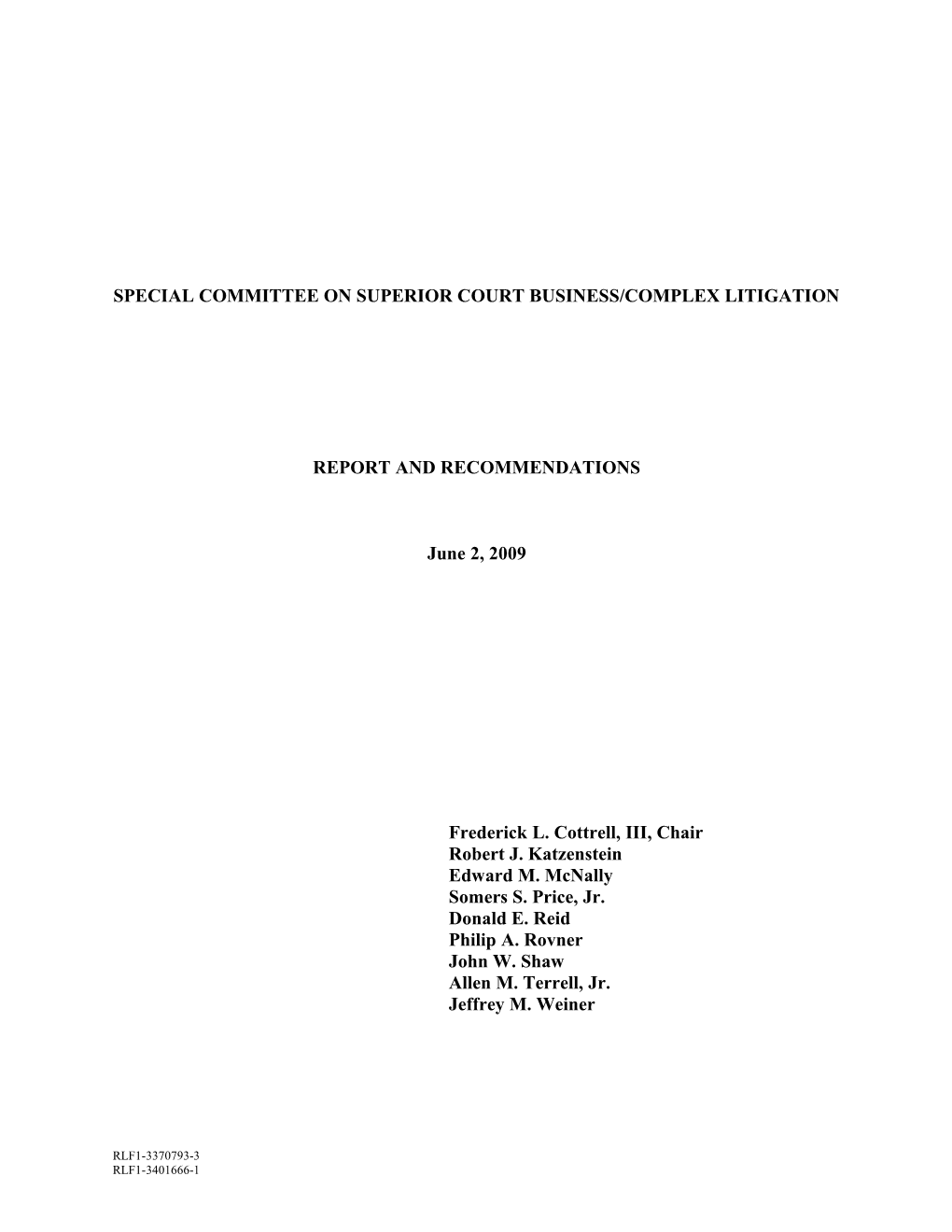 Special Committee on Superior Court Business/Complex Litigation