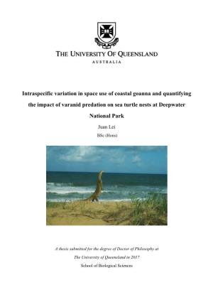 Intraspecific Variation in Space Use of Coastal Goanna and Quantifying the Impact of Varanid Predation on Sea Turtle Nests at Deepwater National Park