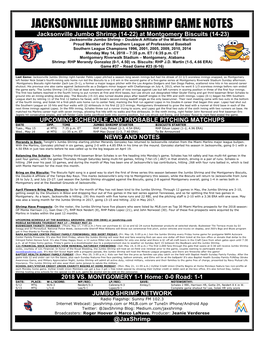 Jacksonville Jumbo Shrimp Game Notes