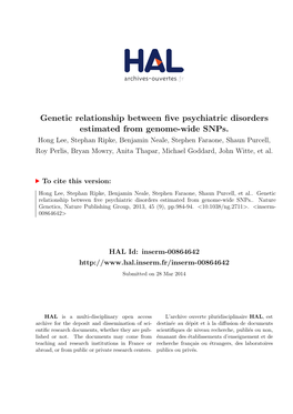 Genetic Relationship Between Five Psychiatric Disorders Estimated from Genome-Wide Snps