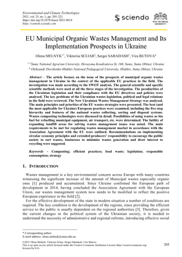 EU Municipal Organic Wastes Management and Its Implementation Prospects in Ukraine