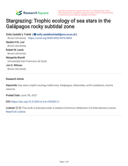 Trophic Ecology of Sea Stars in the Galápagos Rocky Subtidal Zone