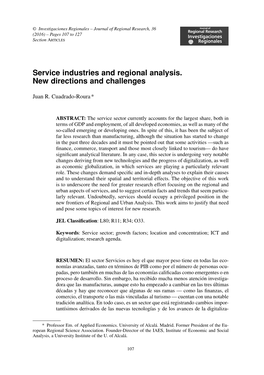 Service Industries and Regional Analysis. New Directions and Challenges