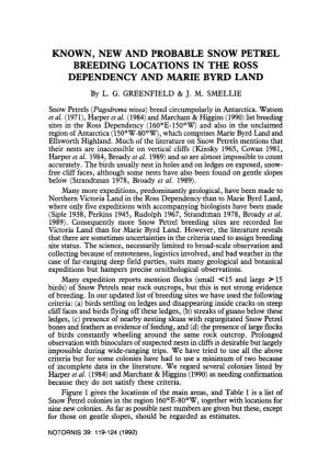 KNOWN, NEW and PROBABLE SNOW PETREL BREEDING LOCATIONS in the ROSS DEPENDENCY and MARIE BYRD LAND by L