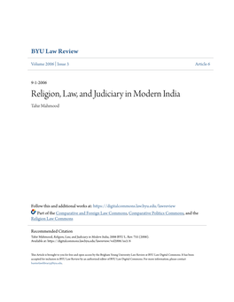 Religion, Law, and Judiciary in Modern India Tahir Mahmood