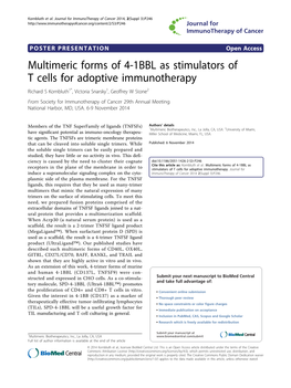 Multimeric Forms of 4-1BBL As Stimulators of T Cells for Adoptive Immunotherapy
