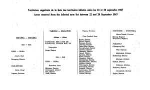 Territoires Supprimés De La Liste Des Territoires Infectés Entre Les 22 Et 28 Septembre 1967 Areas Removed from the Infected A