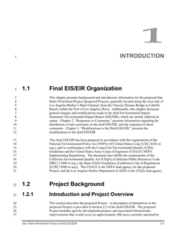 INTRODUCTION 1.1 Final EIS/EIR Organization 1.2 Project Background