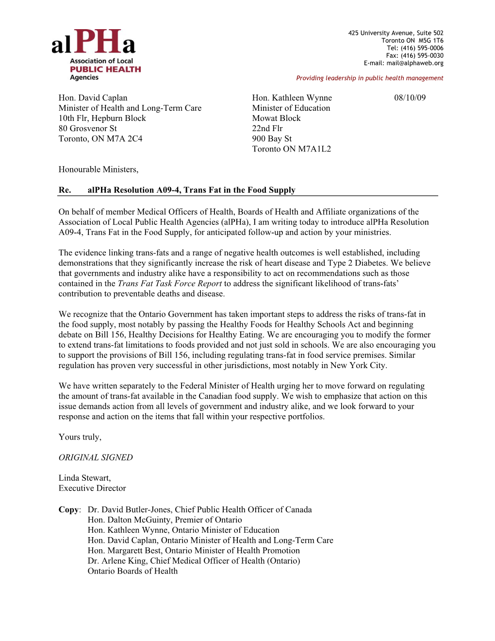 Hon. David Caplan Minister of Health and Long-Term Care 10Th Flr, Hepburn Block 80 Grosvenor St Toronto, on M7A 2C4 Hon. Kathle