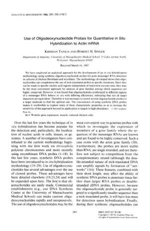 Use of Oligodeoxynucleotide Probes for Quantitative in Situ Hybridization to Actin Mrna