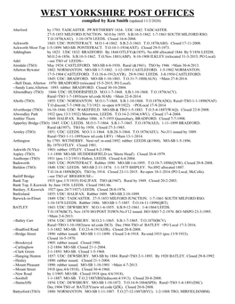 WEST YORKSHIRE POST OFFICES Compiled by Ken Smith (Updated 11/2/2020)