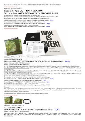 Infomail 24.04.21: JOHN LENNON Album 2021Er