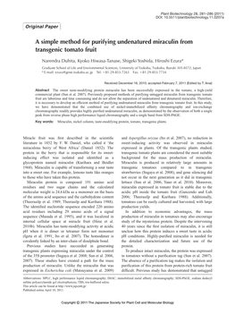 A Simple Method for Purifying Undenatured Miraculin from Transgenic Tomato Fruit