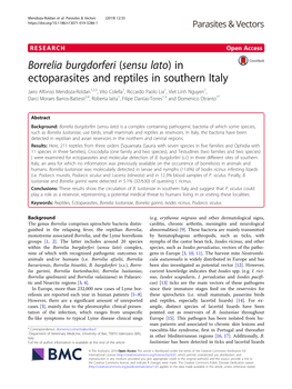 Borrelia Burgdorferi (Sensu Lato) in Ectoparasites and Reptiles In