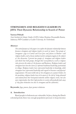 STRONGMEN and RELIGIOUS LEADERS in JAVA: Their Dynamic Relationship in Search of Power