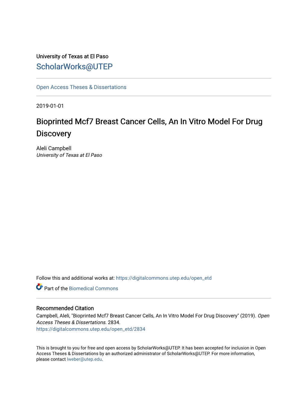 Bioprinted Mcf7 Breast Cancer Cells, an in Vitro Model for Drug Discovery