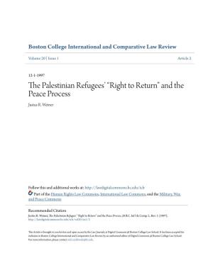 The Palestinian Refugees’ “Right to Return” and the Peace Process, 20 B.C
