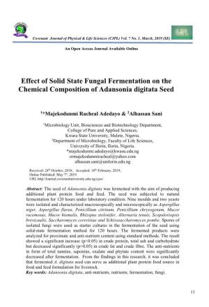 Effect of Solid State Fungal Fermentation on the Chemical Composition of Adansonia Digitata Seed