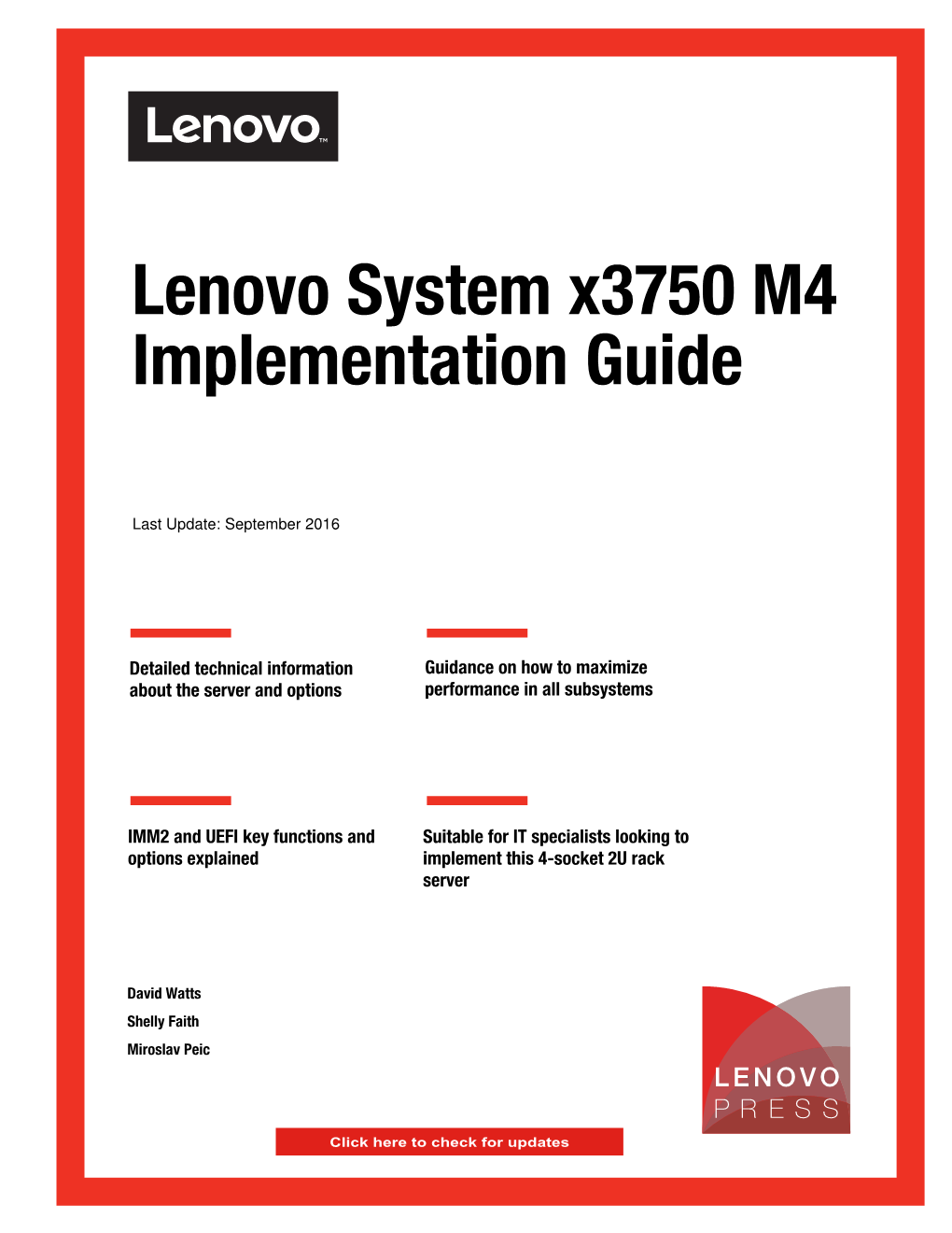 Lenovo System X3750 M4 Implementation Guide